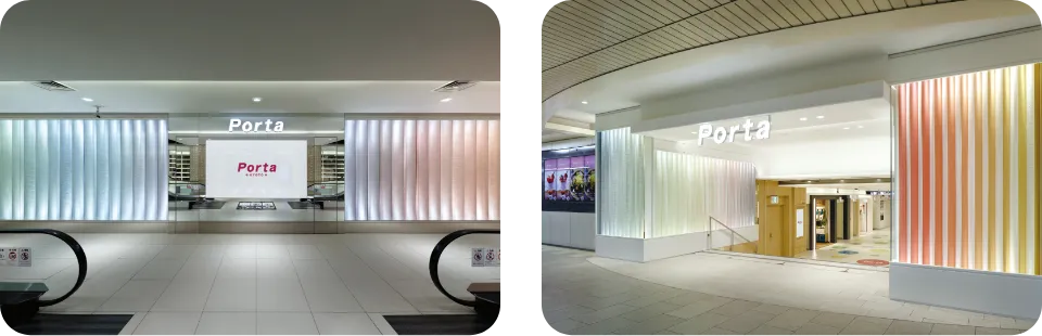 The South Area （B2F） welcomes visitors with a design using traditional Tango Chirimen silk fabric.