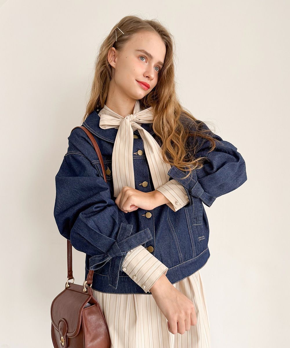 袖口リボンがとびきりキュートなデニムジャケット♡