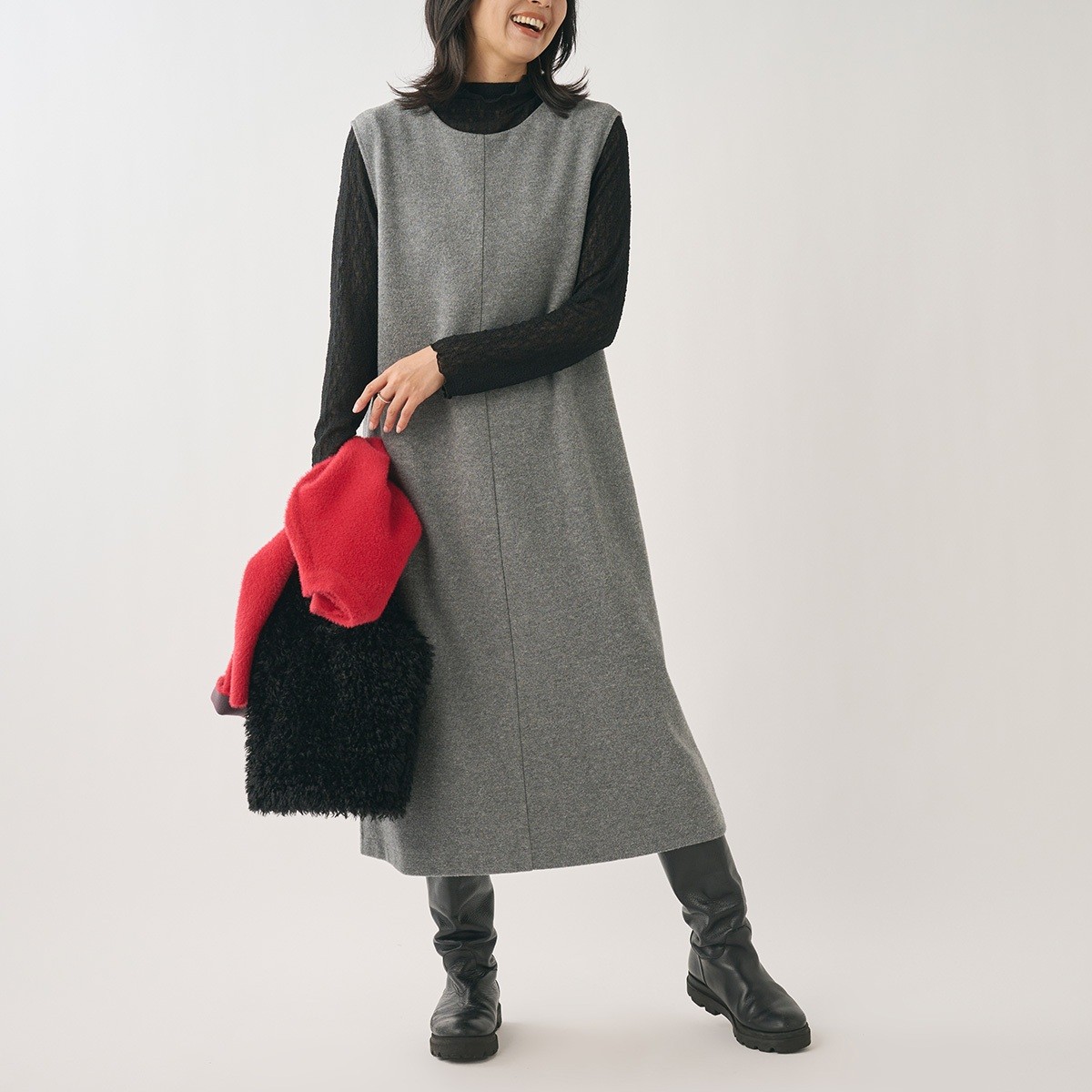 前後2WAYで着回し自由!起毛ジャージージャンパースカート