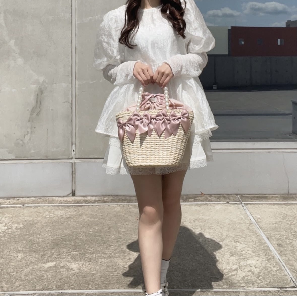 パールハンドルメイズリボンカゴバッグ🎀