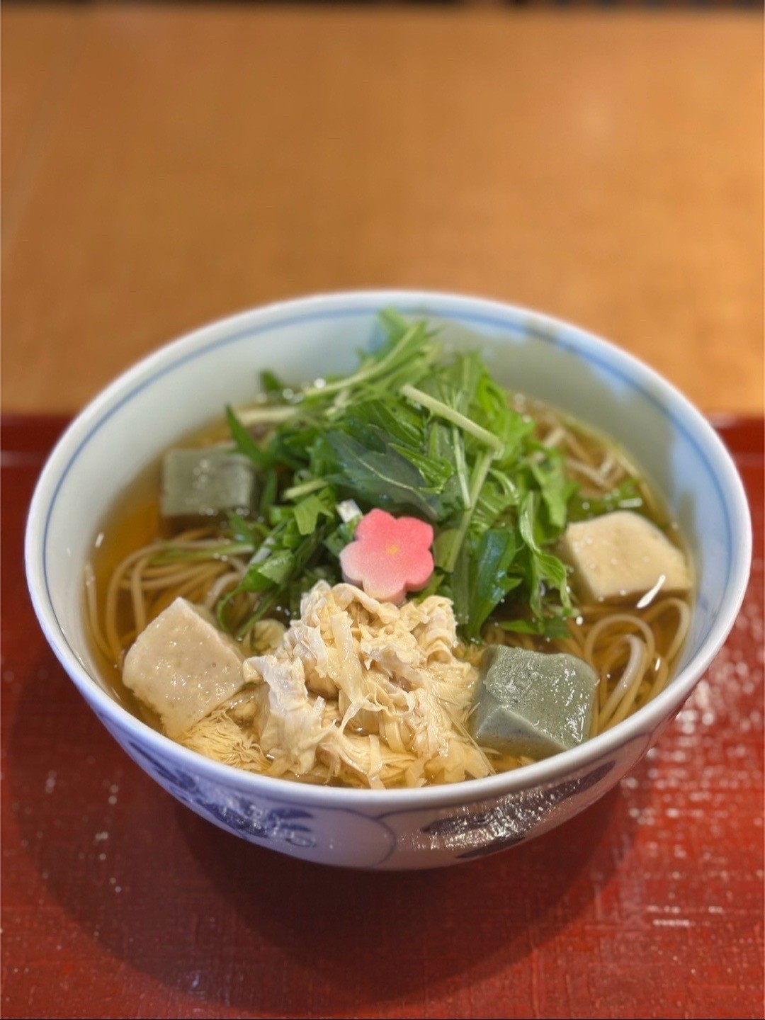 生麩と湯葉の水菜そば🌿