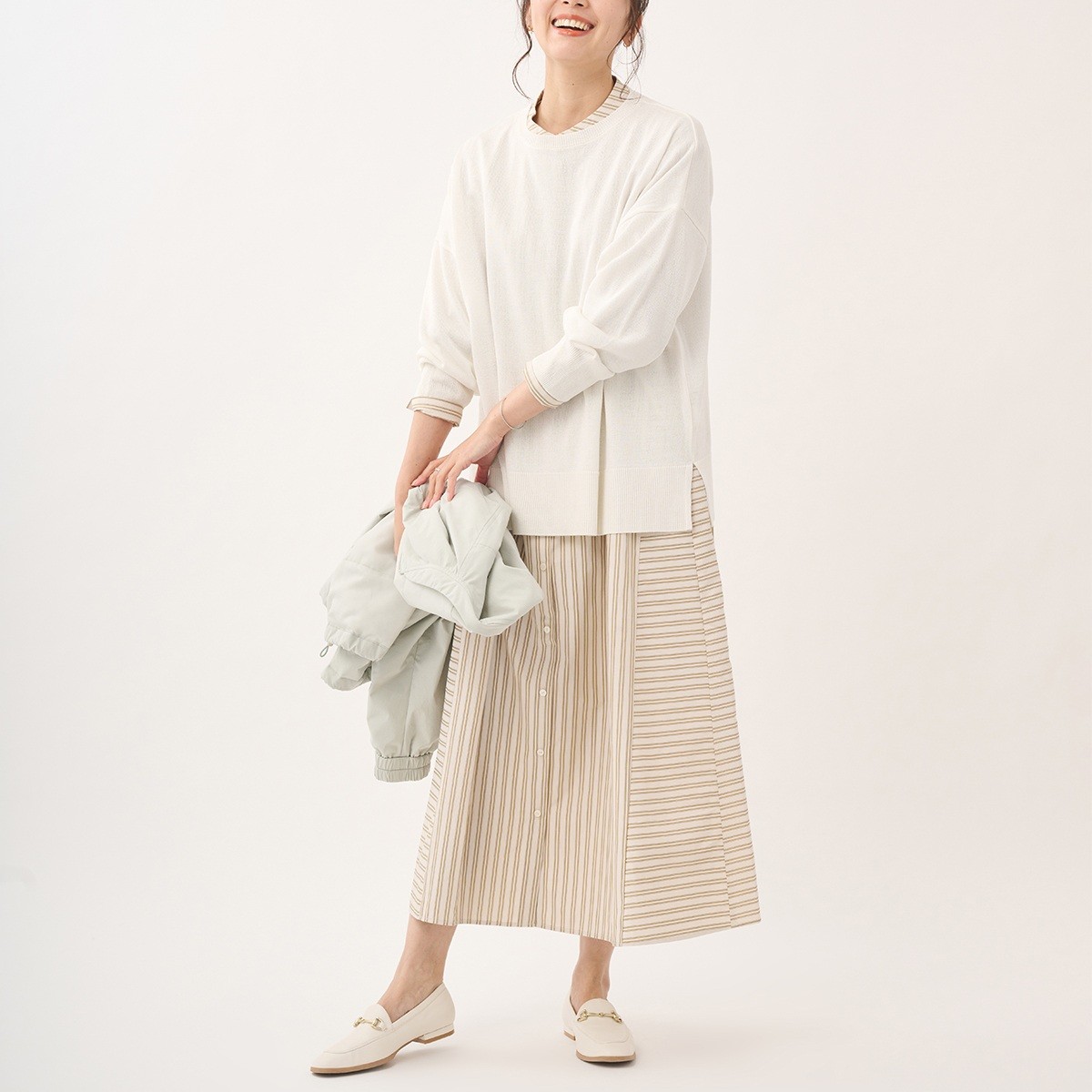 【着回し万能】1枚で、羽織りで。ストライプシャツワンピース