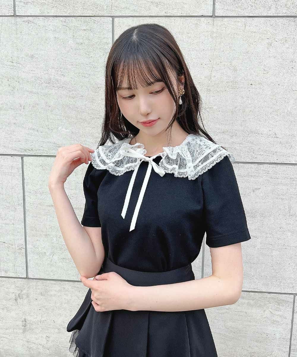 レースフリルの衿がガーリーなカットトップス🎀