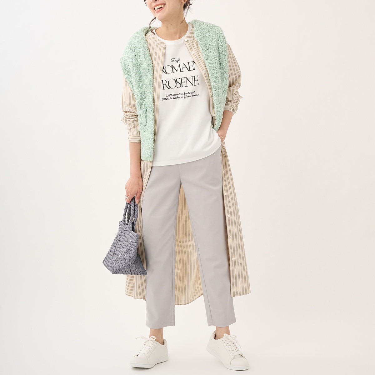 【着回し万能】1枚で、羽織りで。ストライプシャツワンピース