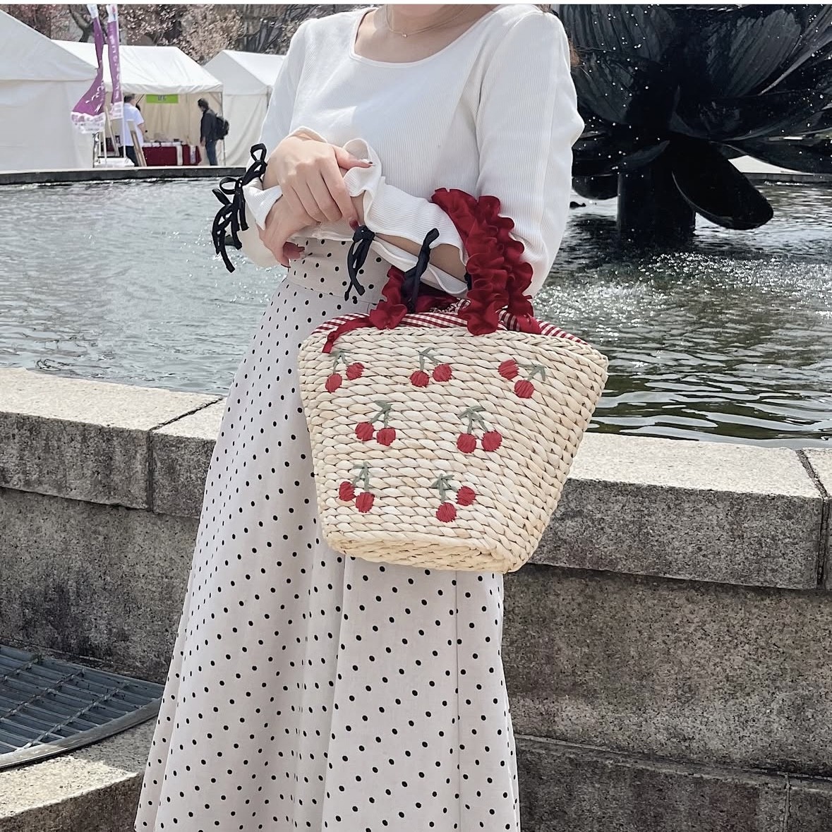 チェリーメイズフリルハンドルカゴバッグ🍒