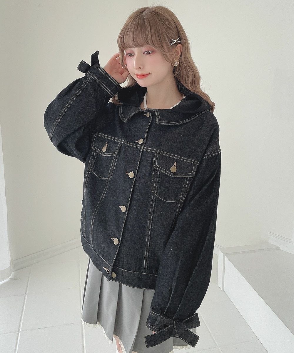 袖口リボンがとびきりキュートなデニムジャケット♡