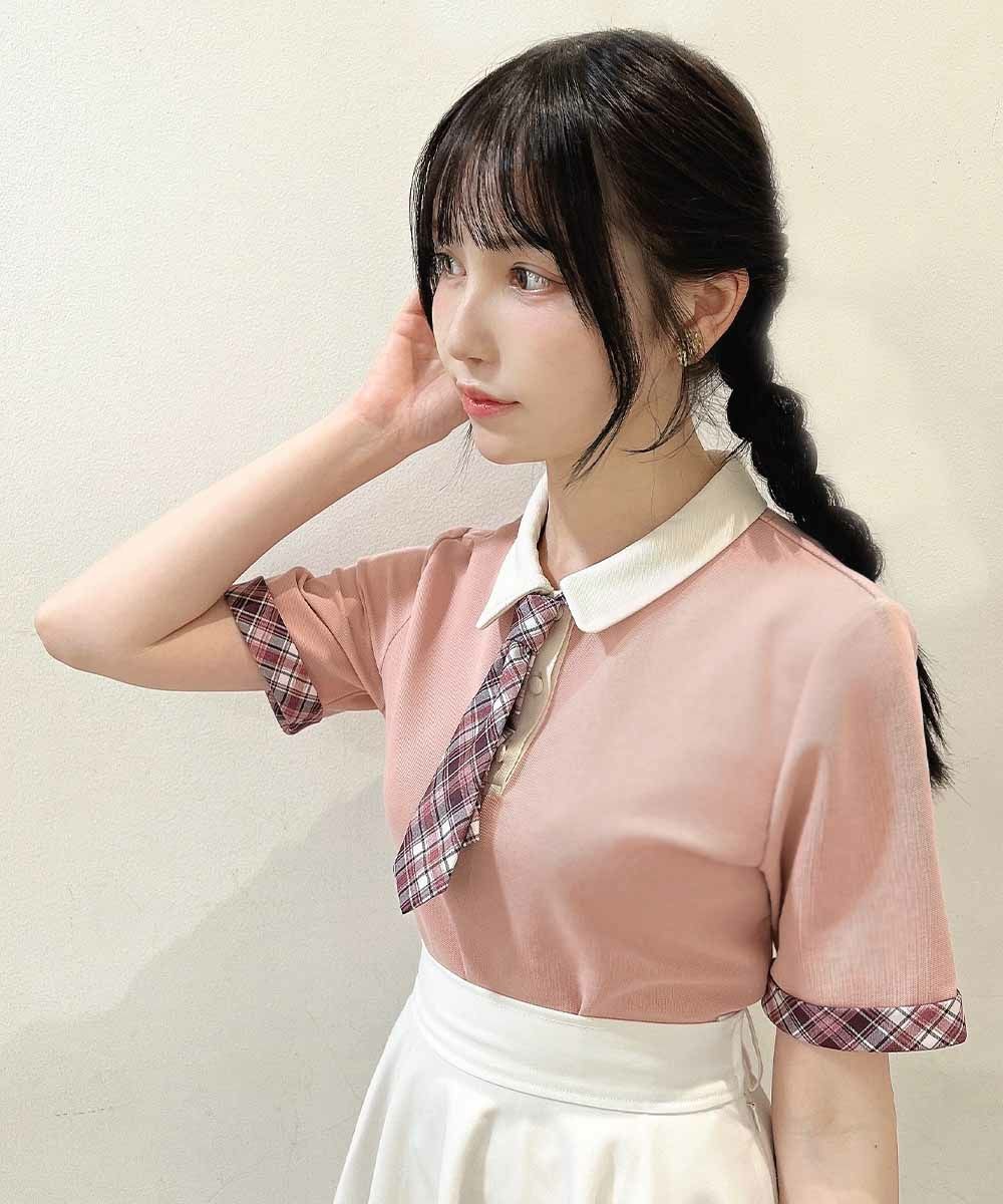 とびきりキャッチーなチェックネクタイ付きのポロシャツ👔