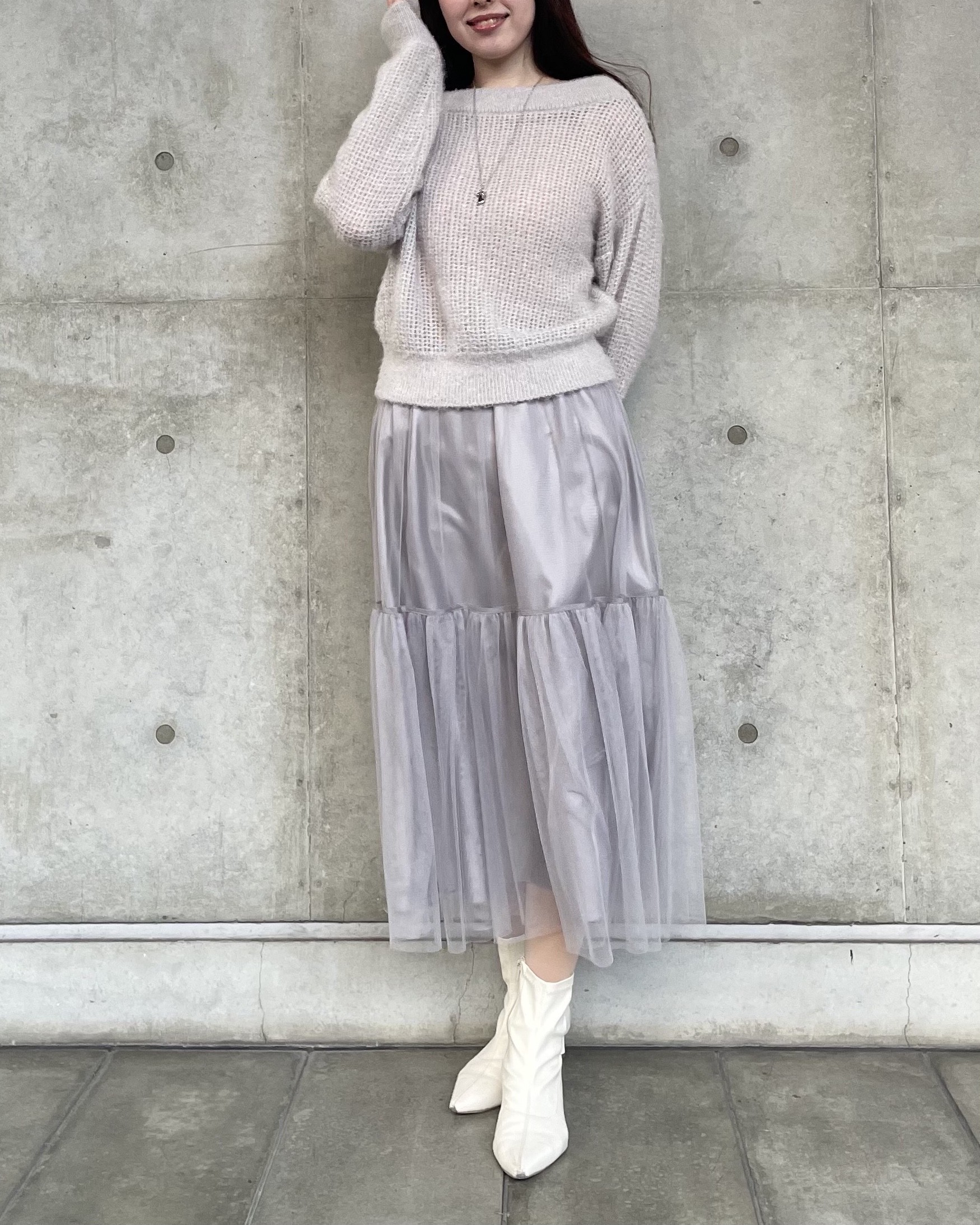 シャギーニットコーデ