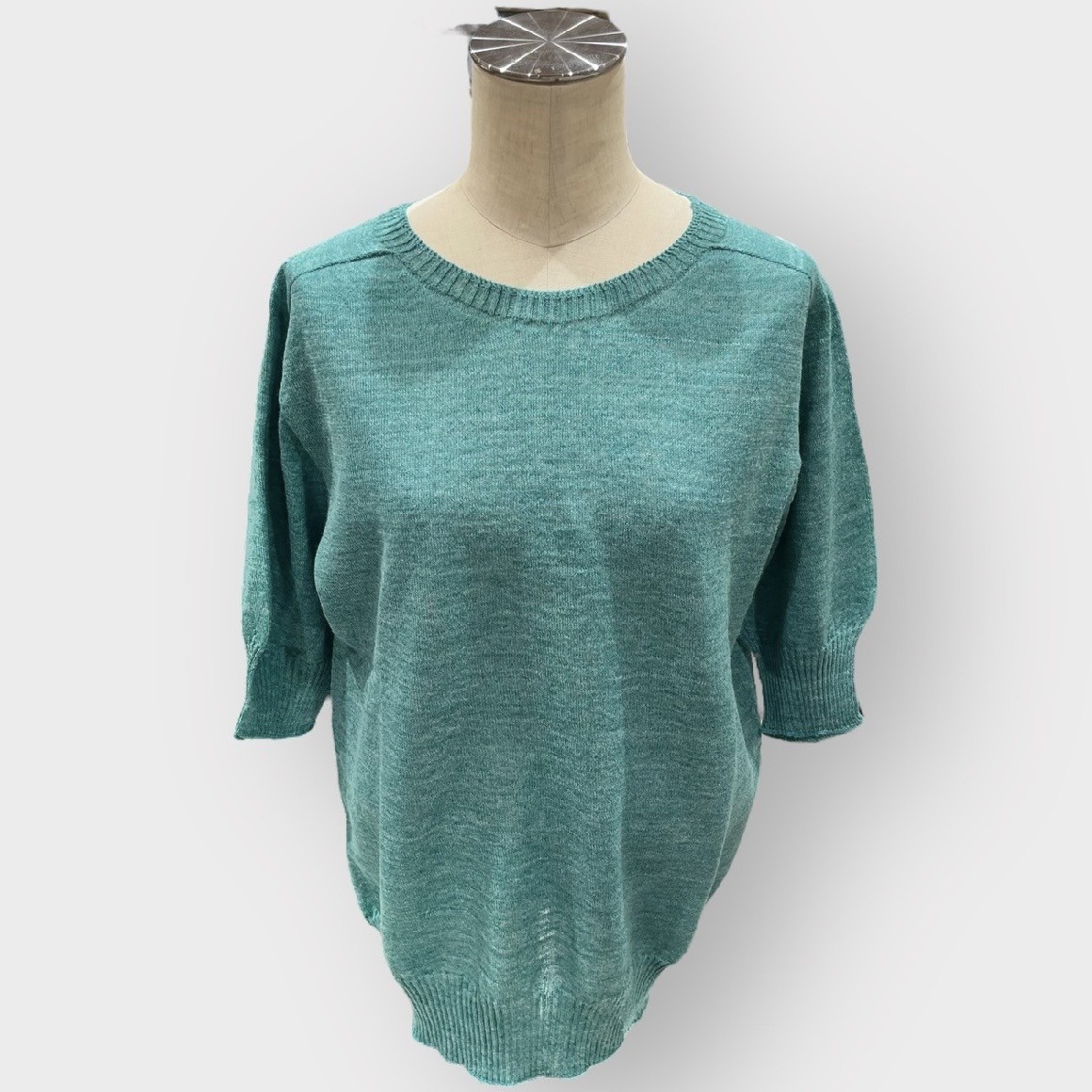 リネンシャワー半袖クルーネックニットプルオーバー