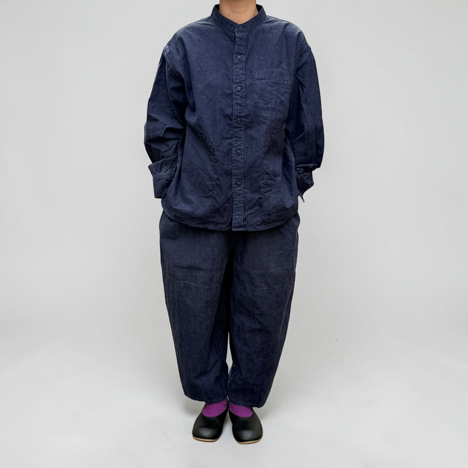 綿麻ストライプ ヴィンテージ風|2色展開