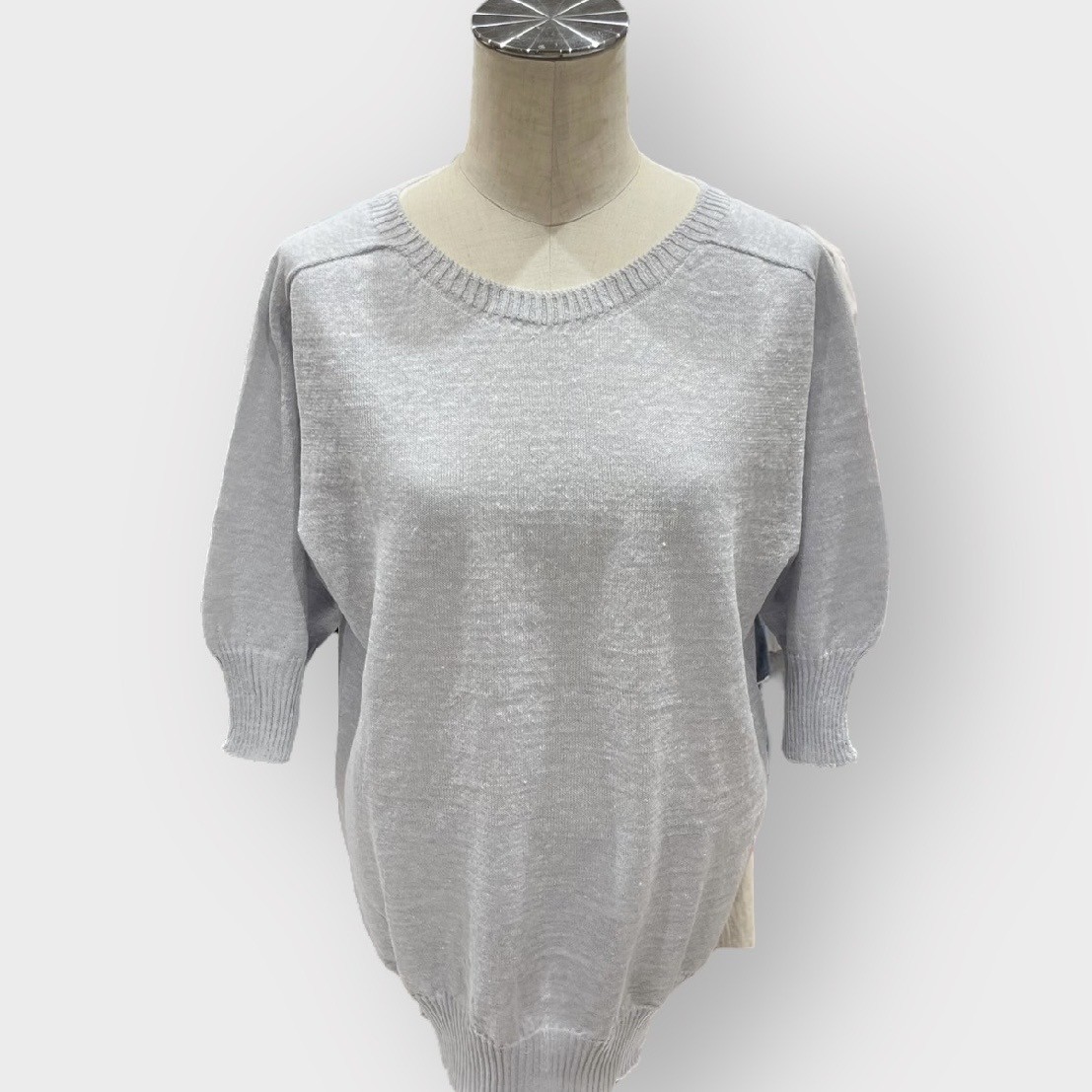 リネンシャワー半袖クルーネックニットプルオーバー