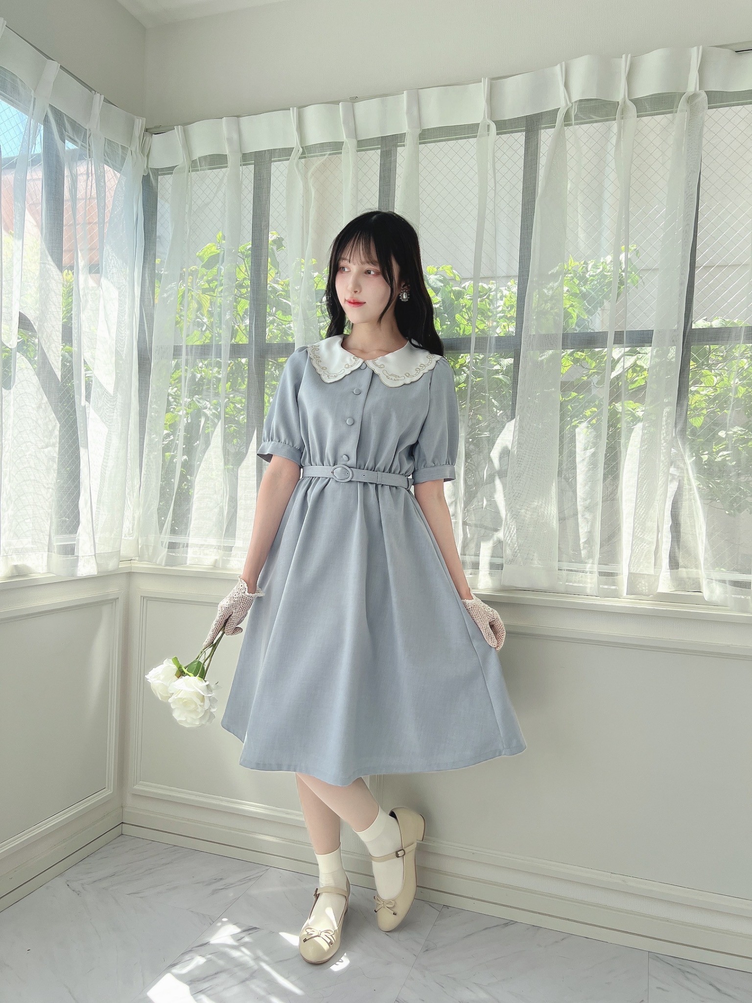 シナモンが刺繍されたキュートな衿がポイントのワンピース♡