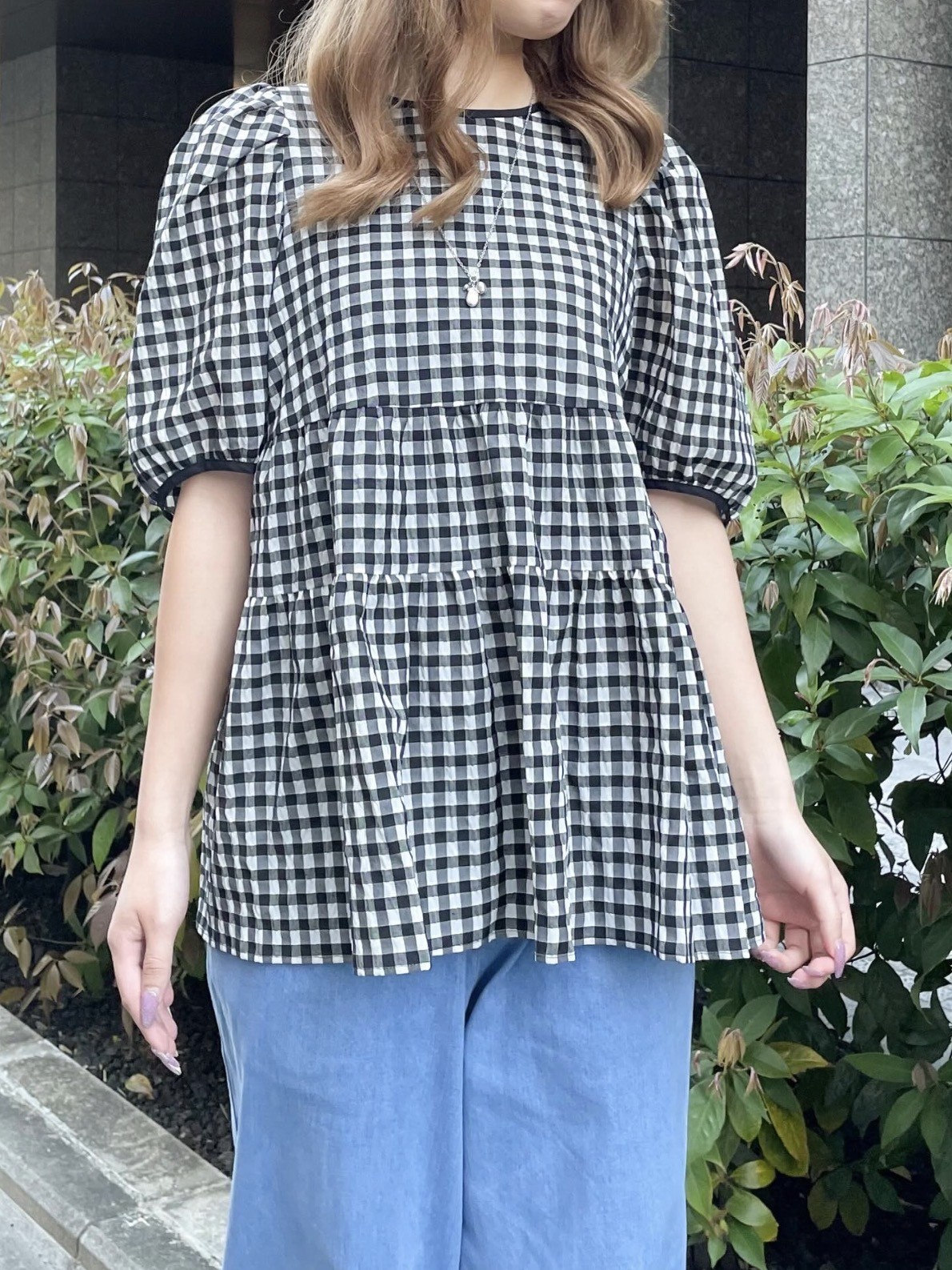 ギンガムチェックティアードブラウス