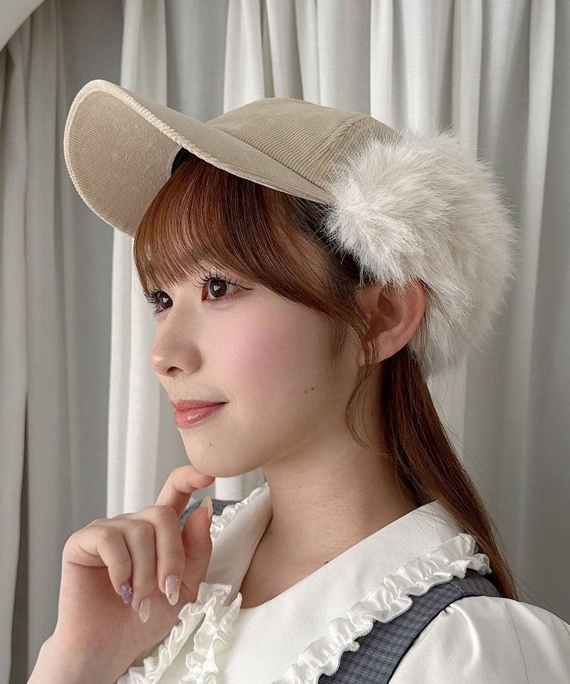 ファー使いをリボン型にアレンジしたフライトキャップ🎀