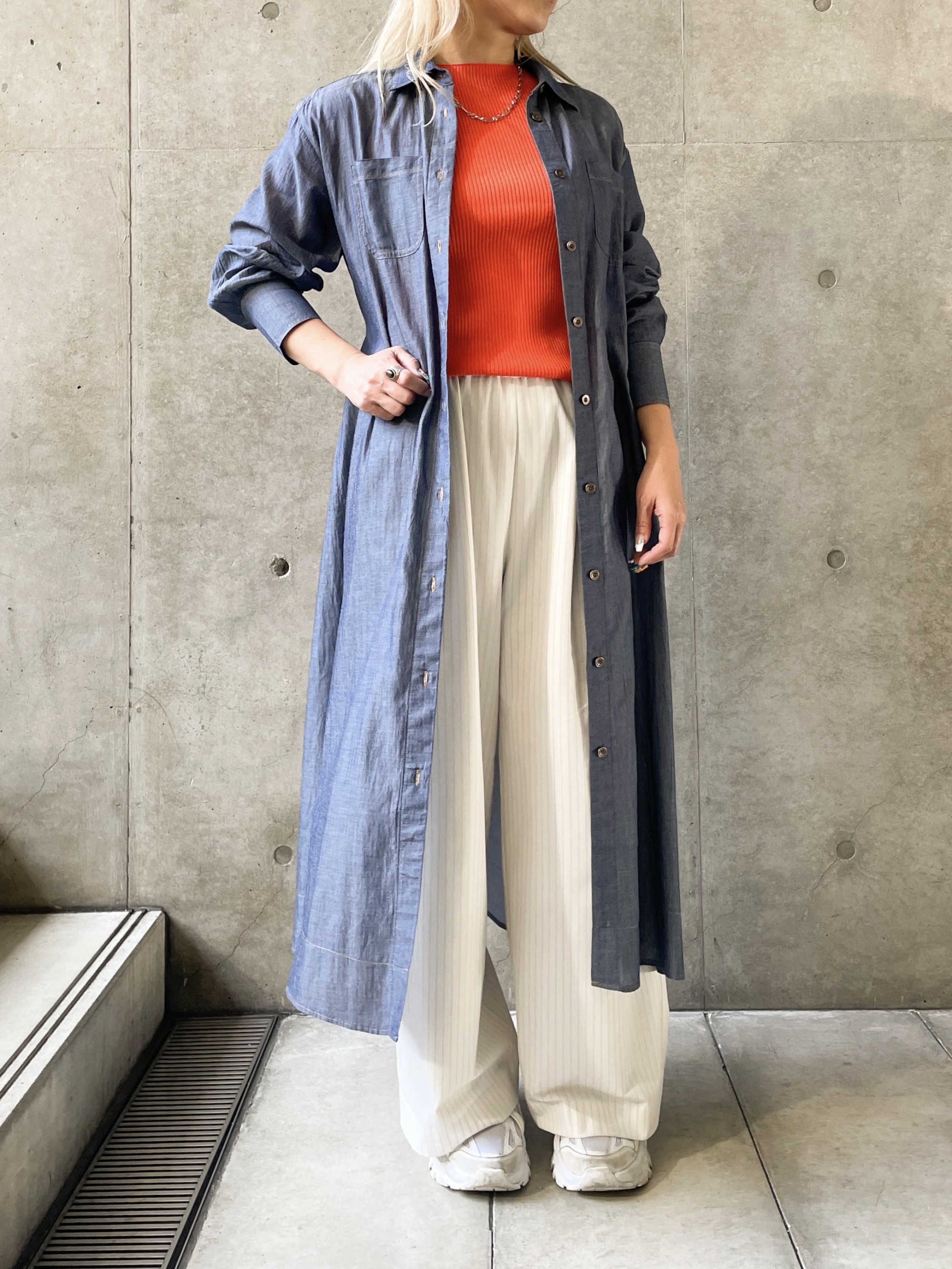 シアーデニムロングシャツ