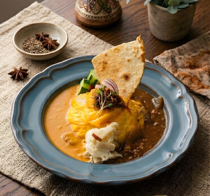 スパイス薫る あいがけオムカレー(単品税込1600円)