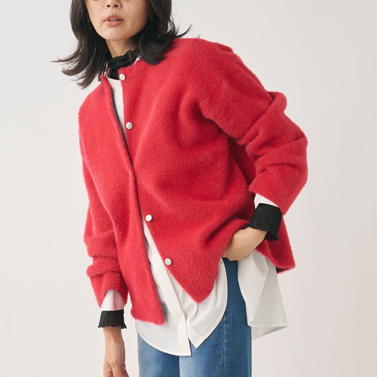 ライトアウターとしても活躍！ バイカラーニットカーデ