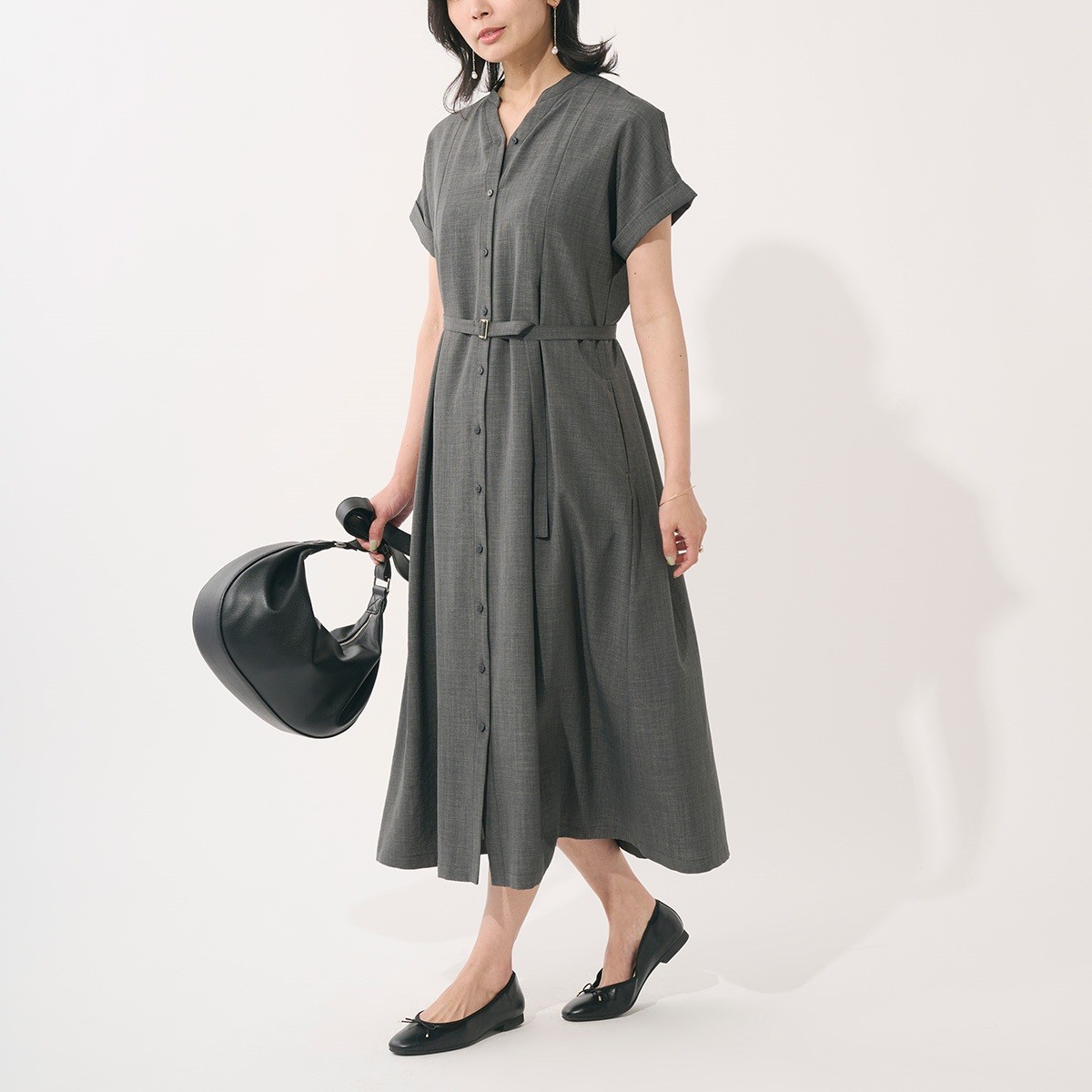 【すごナノ撥水】美シルエットが叶う！接触冷感リネンライクシャツワンピース