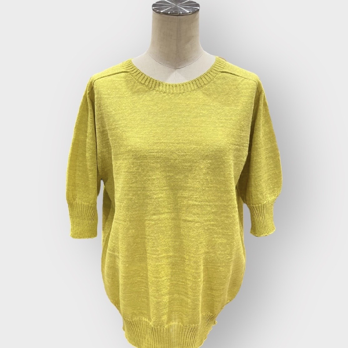 リネンシャワー半袖クルーネックニットプルオーバー