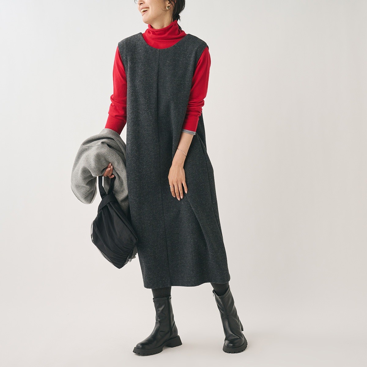 前後2WAYで着回し自由!起毛ジャージージャンパースカート