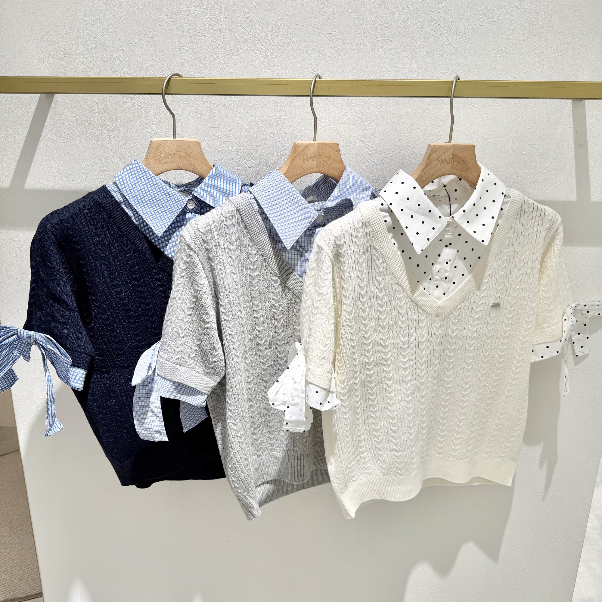 【楽ちんレイヤード風💙🤍】ドッキングリボンニットプルオーバー