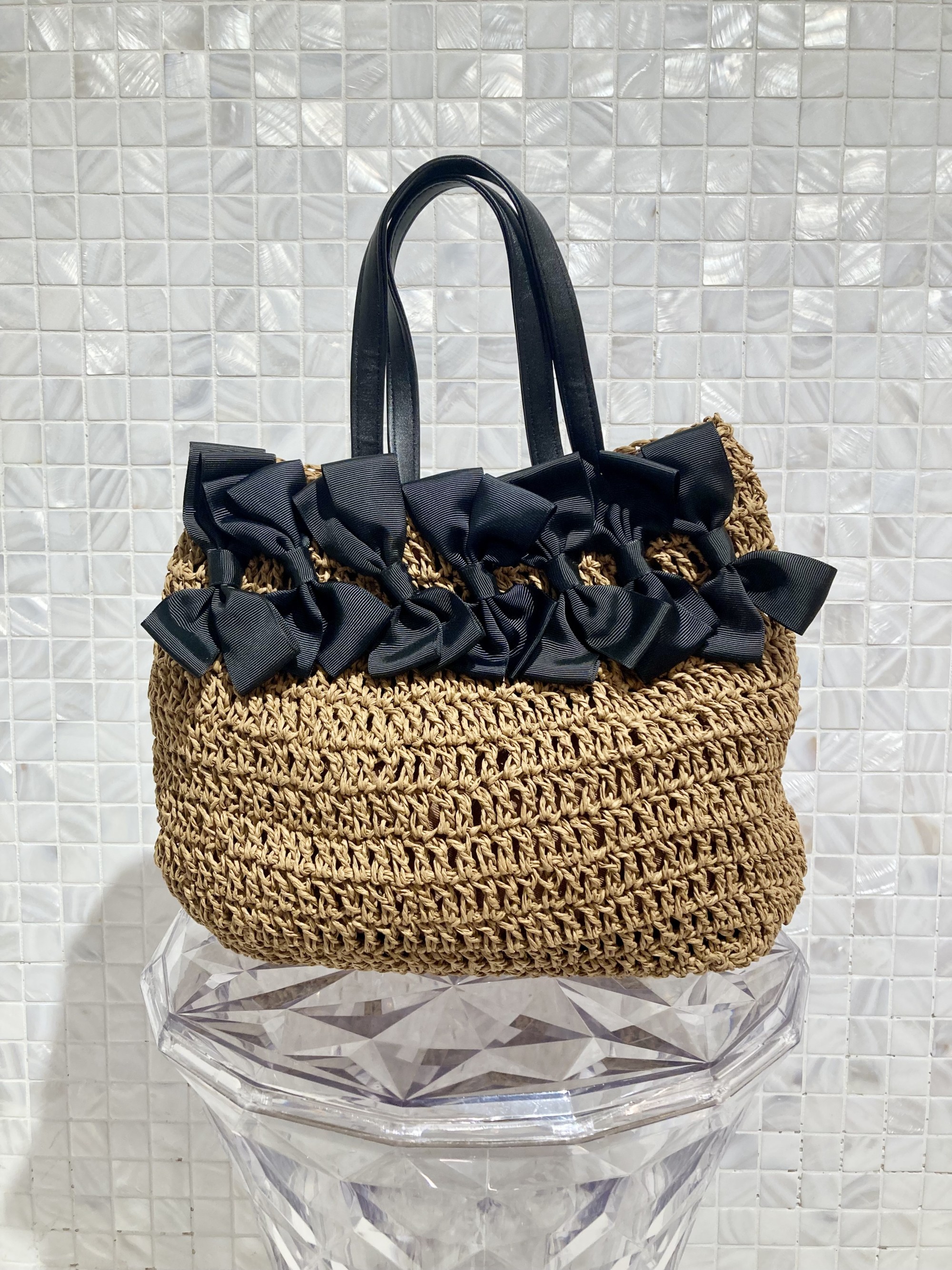 ラフィア素材のリボンbag