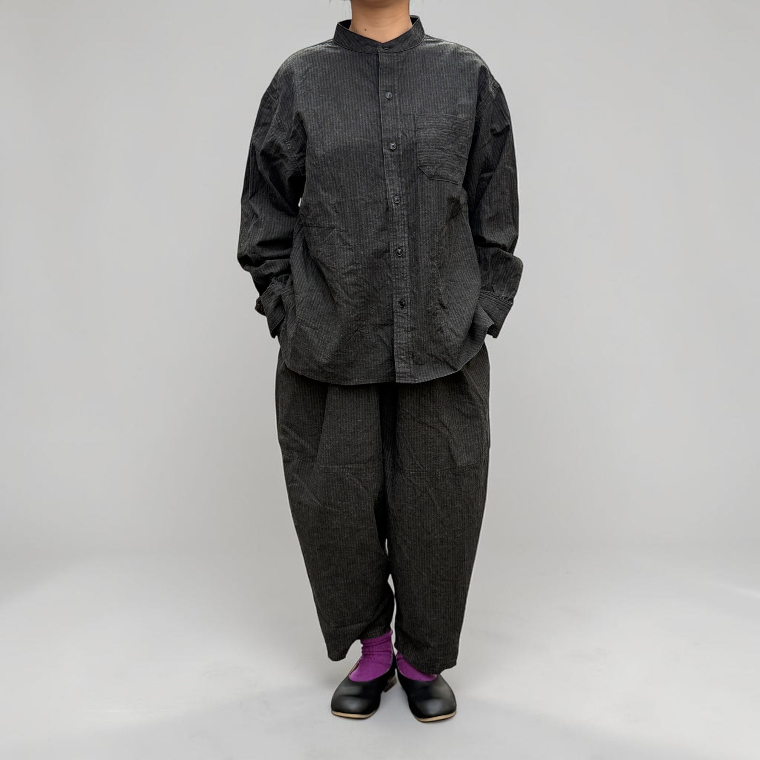 綿麻ストライプ ヴィンテージ風|2色展開