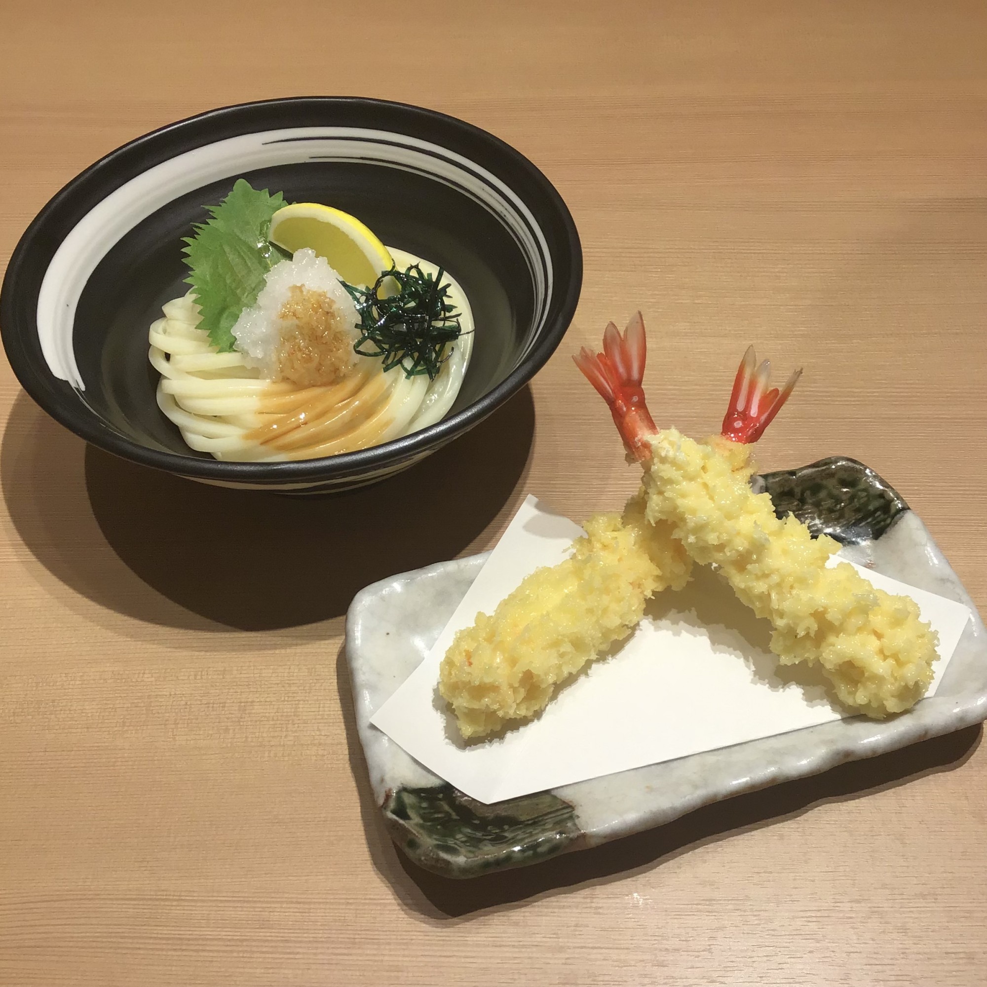 サクサク大海老天✖️生醤油うどん✨