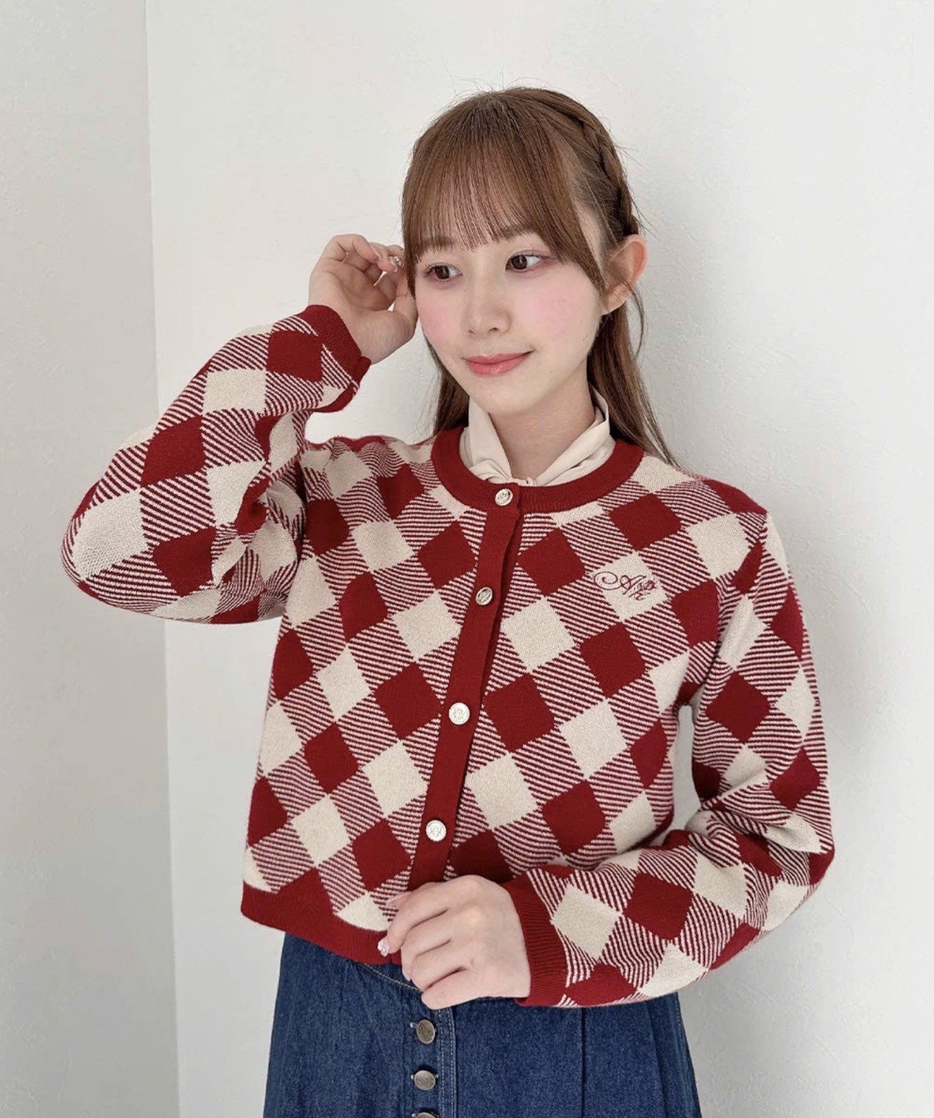 【ポイント10倍dayにオススメ♡】ダイヤチェックジャガードニットカーディガン💎
