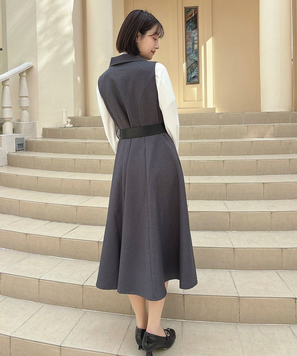 フィットアンドフレアーの美シルエットがとびきりレディなジレワンピース💐