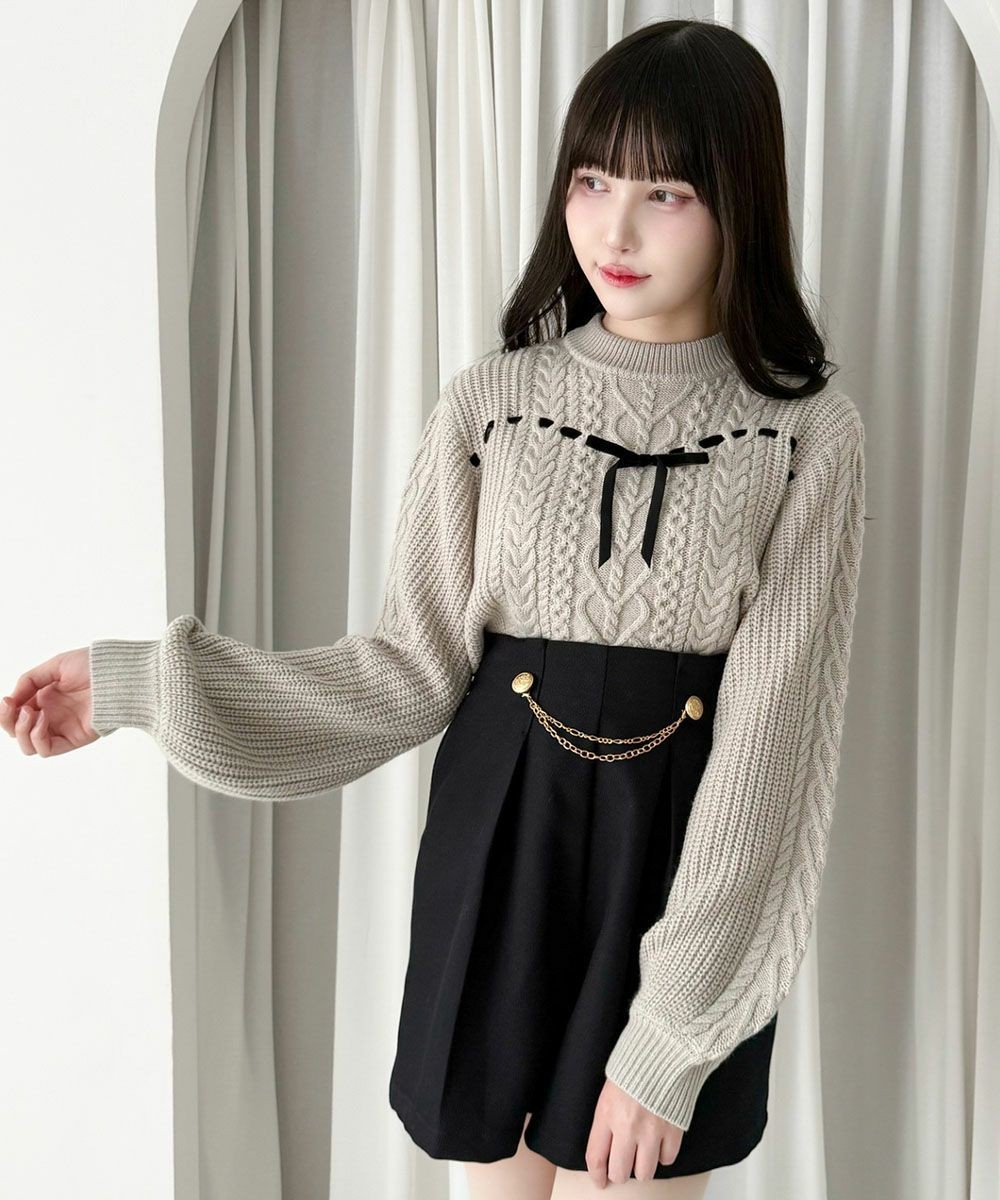 ハート型のはしごリボンがとびきりキュートなニットプルオーバー♡