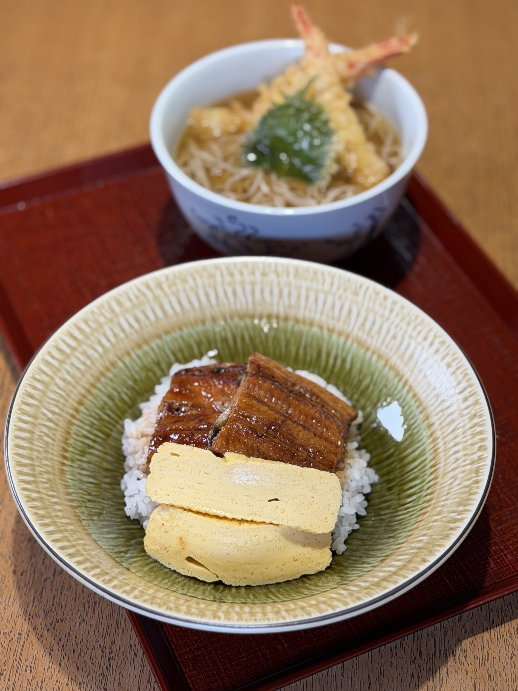 うな玉丼と天ぷらそば✨