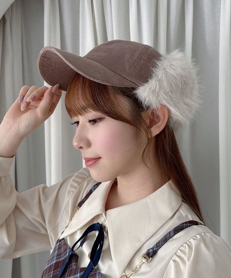 ファー使いをリボン型にアレンジしたフライトキャップ🎀