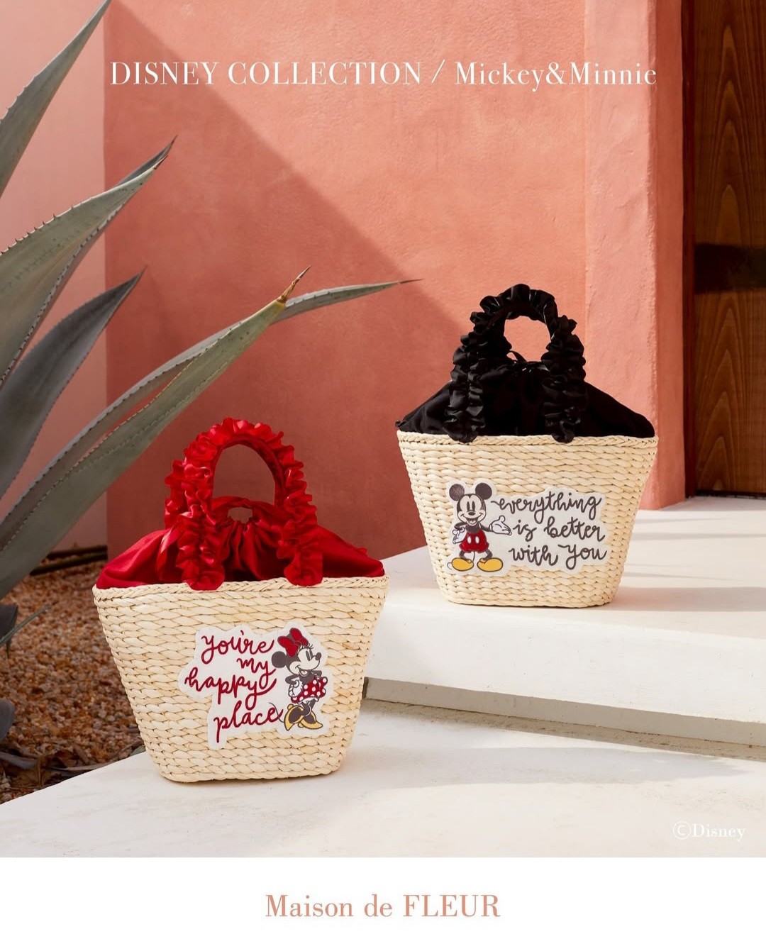 【Disney Collection】Mickey&Minnieフリルハンドルカゴバッグ✨