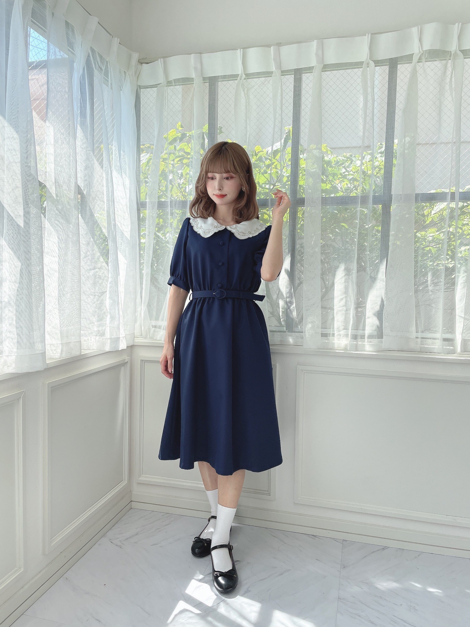 シナモンが刺繍されたキュートな衿がポイントのワンピース♡