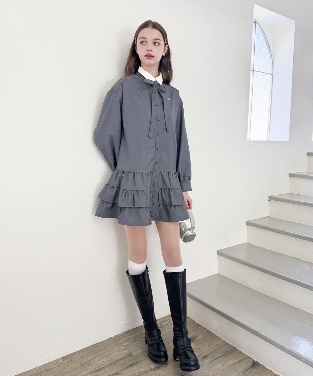 ティアードフリルがトレンドライクな可愛さのシャツワンピース♡