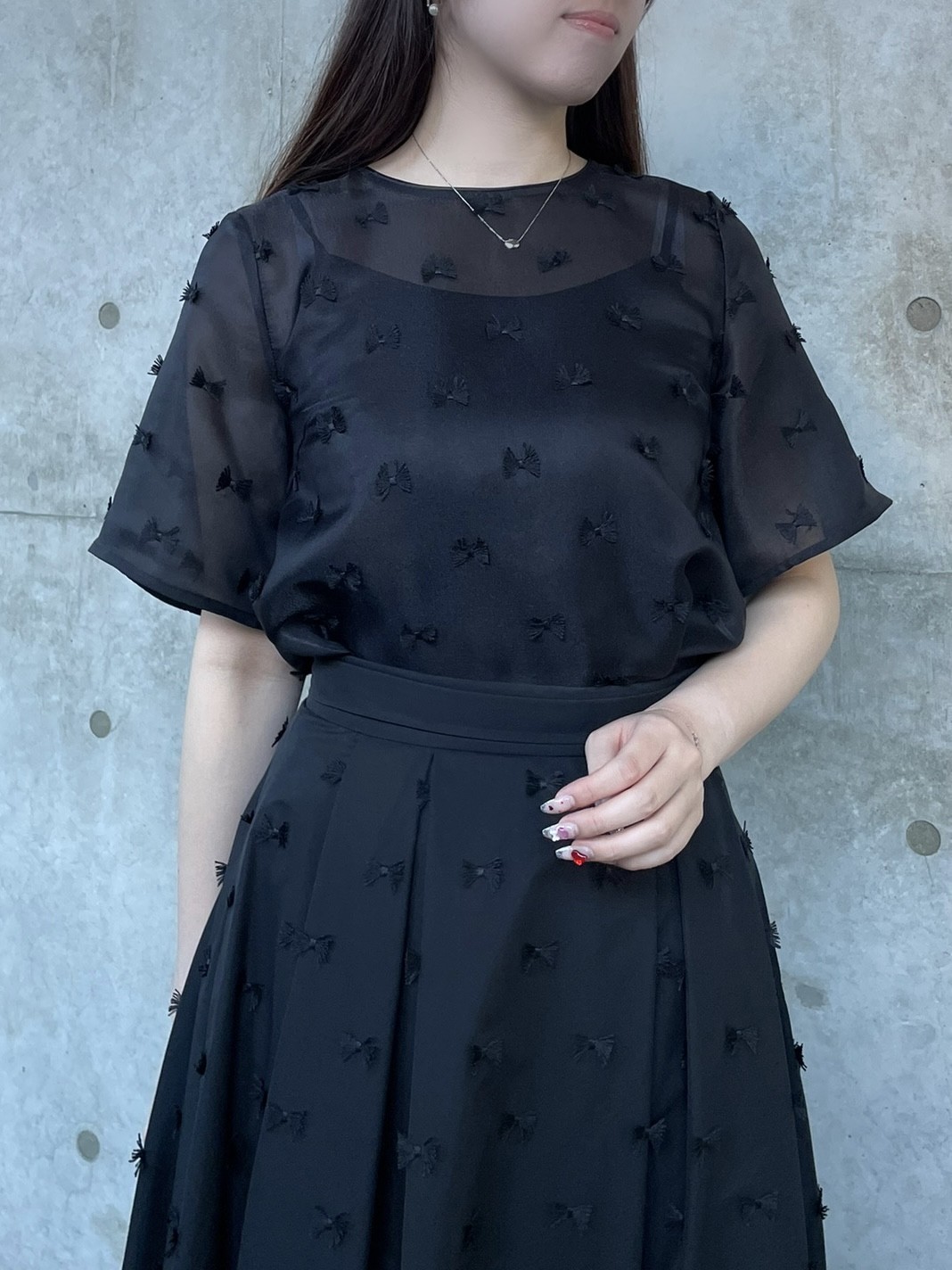 リボン刺繍華やぐ セットアップコーデ