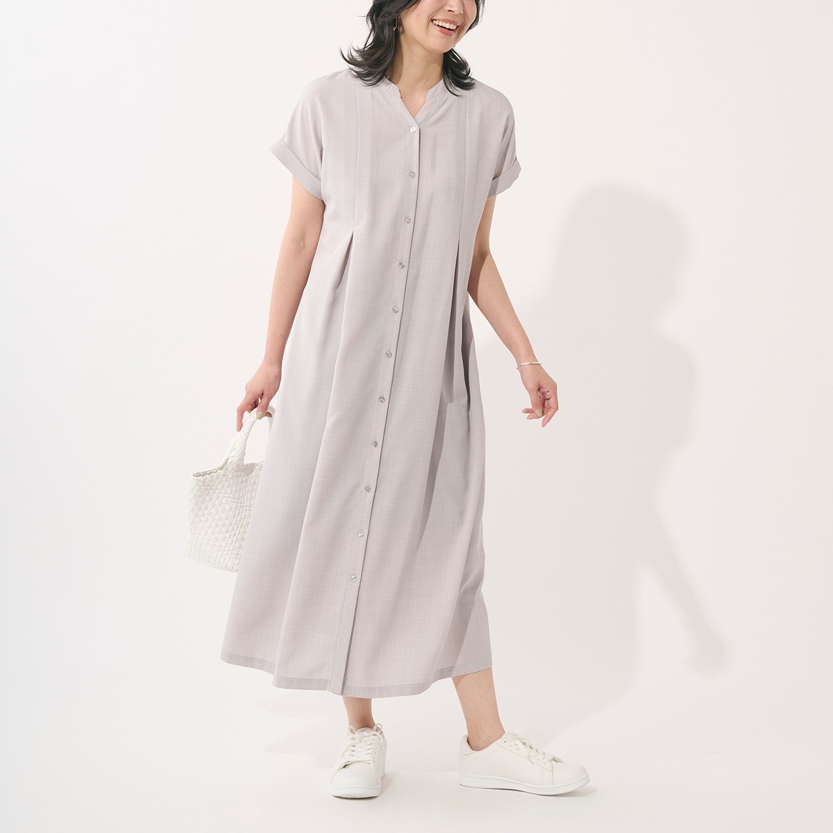 【すごナノ撥水】美シルエットが叶う！接触冷感リネンライクシャツワンピース
